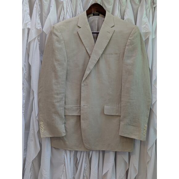 Ivory Linen 2 Button Notch Lapel Blazer 44R by Saddlebred EUC - Picture 1 of 16